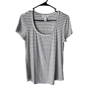 White House Black Market Striped Scoop Neck Short Sleeve Tee White Black Small